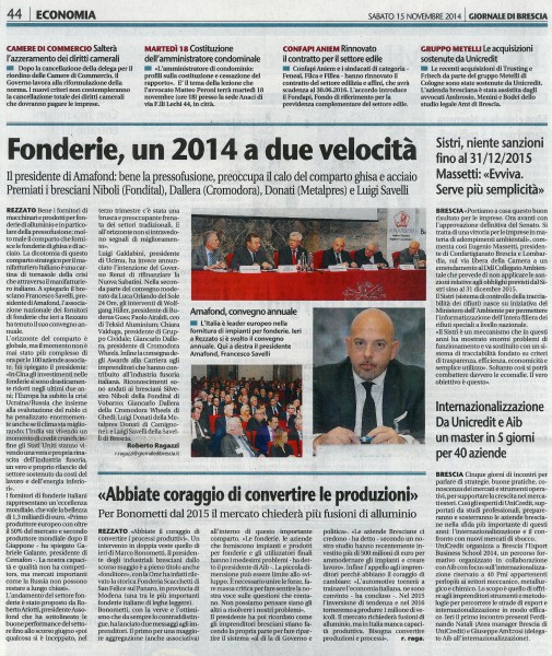 Convegno AMAFOND - Giornale di Brescia Sab.15 Nov. 2014 Economia pag.44