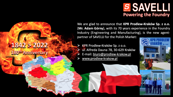 KPR PRODLEW-KRAKÓW Sp. z o.o. è il nuovo agente-partner di SAVELLI per la Polonia.