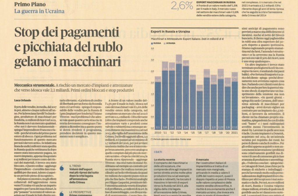 Francesco Savelli intervistato dal Dott. Luca Orlando per "Il Sole 24 ORE" sulle conseguenze economiche della guerra in Ucraina